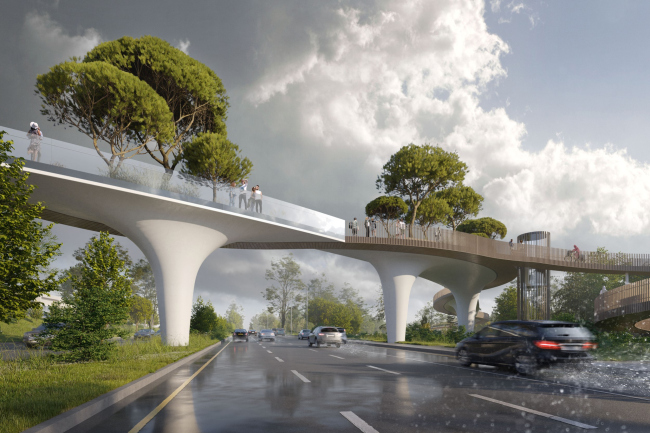 The green pedestrian bridge in Almaty