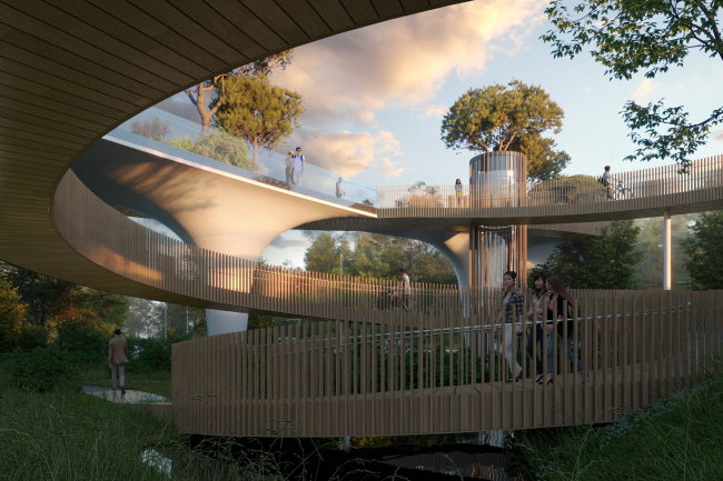 The green pedestrian bridge in Almaty