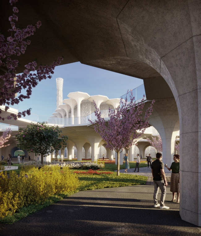 Preliminary design of the Cathedral Mosque in Kazan. The concrete trees