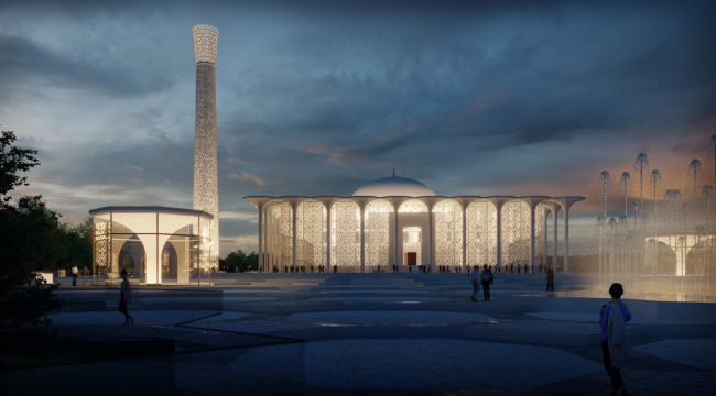 Preliminary design of the Cathedral Mosque in Kazan. The evening lights