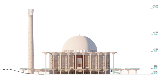 Preliminary design of the Cathedral Mosque in Kazan. The north facade