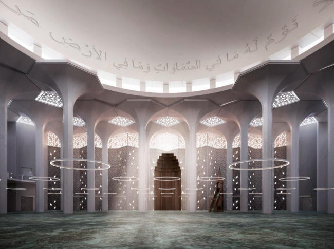 Preliminary design of the Cathedral Mosque in Kazan. The interior of the main hall