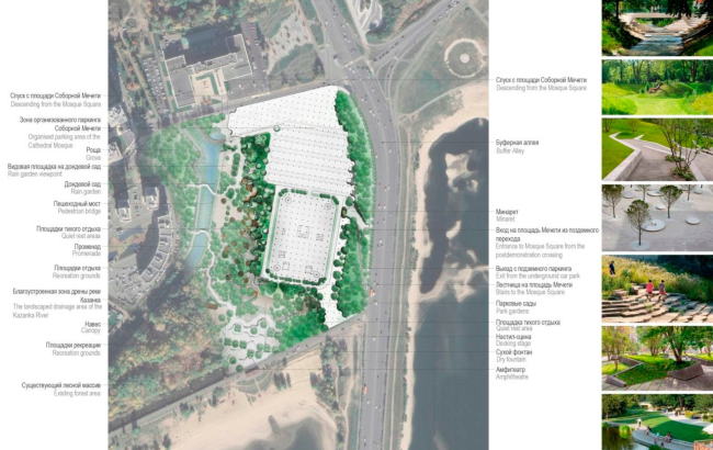 Preliminary design of the Cathedral Mosque in Kazan. The landscape design