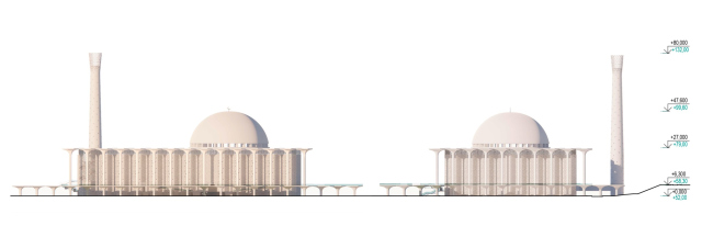 Эскизный проект Соборной мечети в Казани. Южный и западный фасад