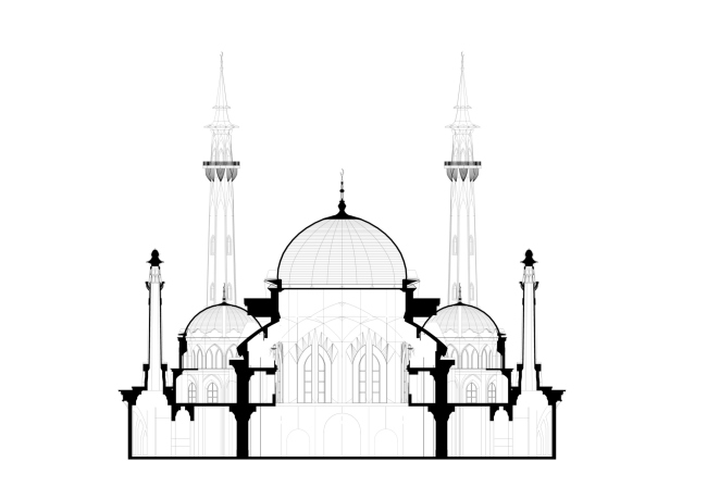 Эскизный проект Соборной мечети в Казани. Разрез