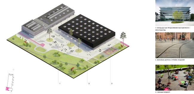 Home Building Factory 500. The square before the business incubator with an expo area, sports and retail core