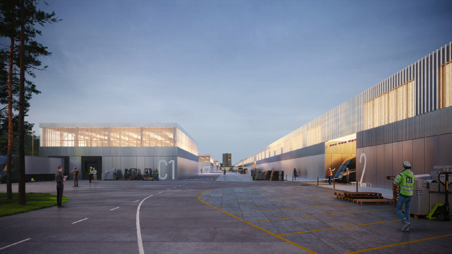 Home Building Factory 500 in Tyumen. The central lobby of the block of the main production facilities