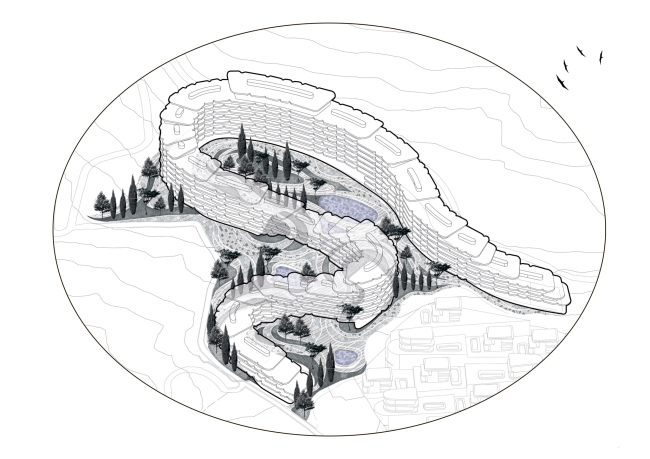 Apartment complex on the South Coast of Crimea. Forming the extra plastique of the facades