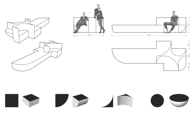 The furniture. Ostrov Mechty (Dream Island) metro station. A competition ptroject 2022