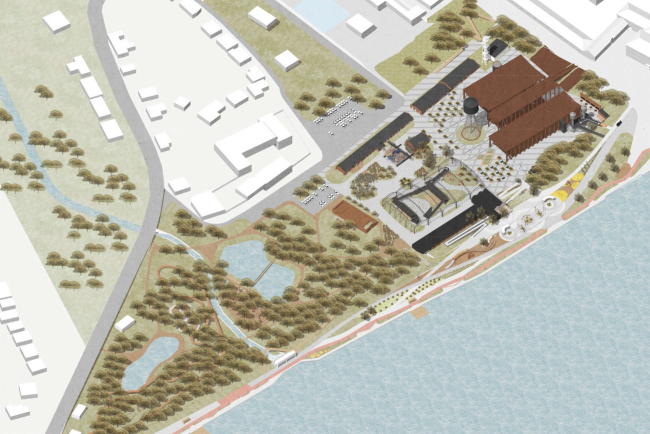 Shukhov park. Master plan. Vyksa, project, 2022. The Center of Industrial Progress is top right, in the northern part, next to the Metallurgov Square