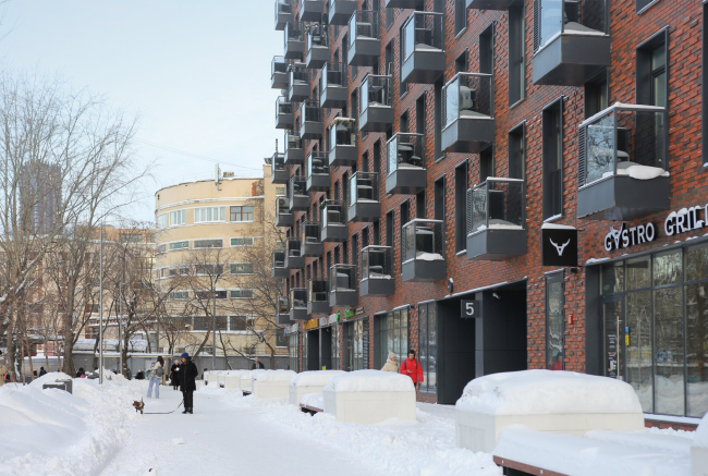 The boulevard and the bread factory in the perspective. Composers′ Residences housing complex