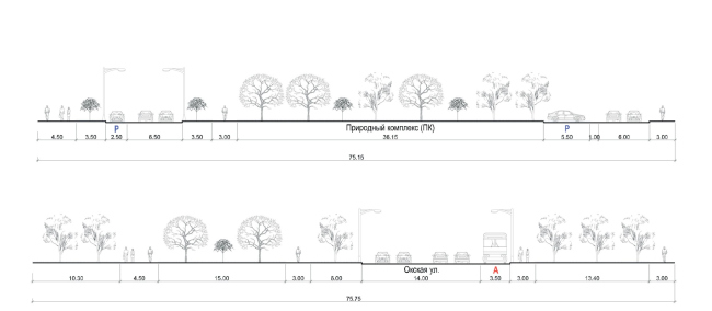 Section view street-wise. The Balance complex