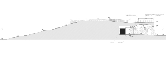 Section view 1-1. The grotto of the XIX century in Moscow′s Bauman Garden. Restoration 2018-2022