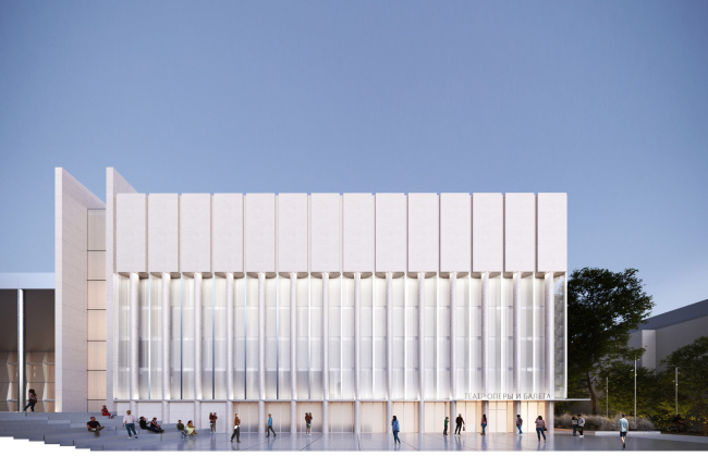 The decorative colonnade of the side volume. Concept of reconstruction of the Krasnoyarsk State Opera and Ballet Theater named after D.A. Khvorostovsky