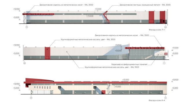 Reconstruction of the Rostselmash plant. Fragments of facade sweeps