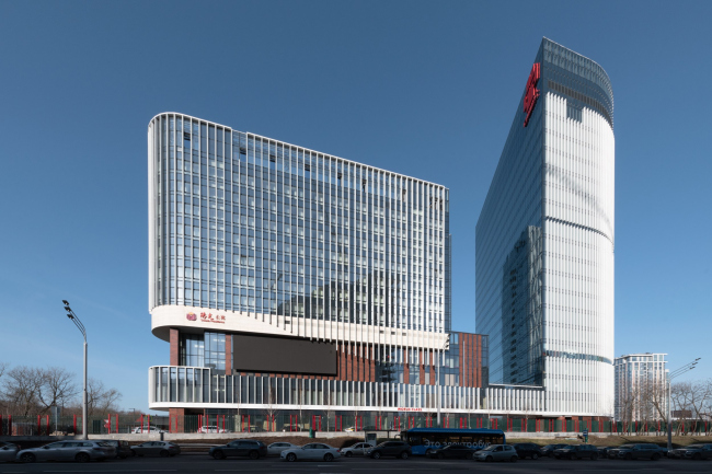 View from the east. Park Huaming business center on Wilhelm Pieck Street in Moscow