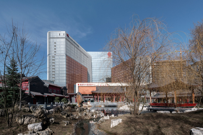 View from the Chinese garden. “Park Huaming” business center on Wilhelm Pieck Street in Moscow