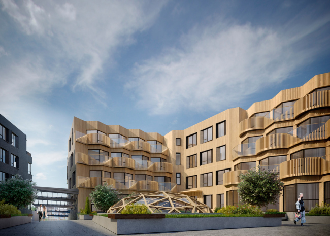 The housing complex on Kalinina Street. View of the east courtyard on the stylobate