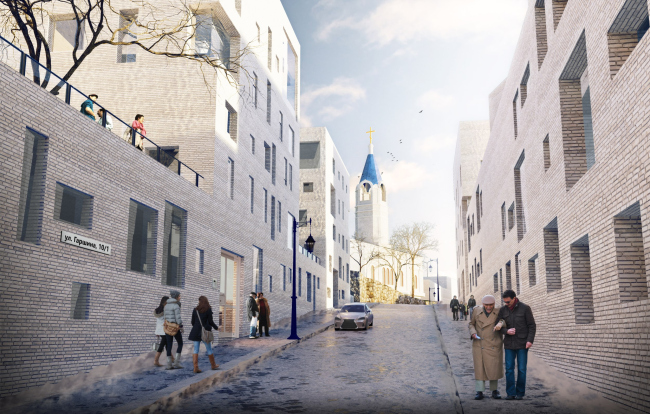 Stage “Master Plan Concept Competition”. View from Garshina Street to the Church of St. John the Baptist