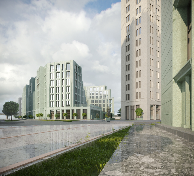 View of the territory of the eastern site from the north-western side. Residential Complex on Orenburgsky Tract, Kazan. Architectural concept