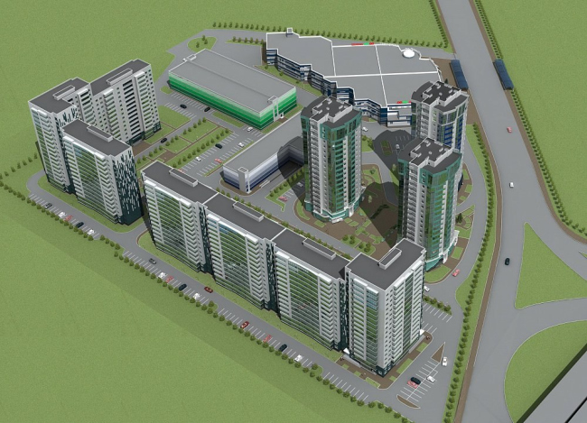 “Clear Sky” residential complex, project,  Design Declaration of 2012 , general designer “BAUER Kazan”. Towers built, sectional houses 