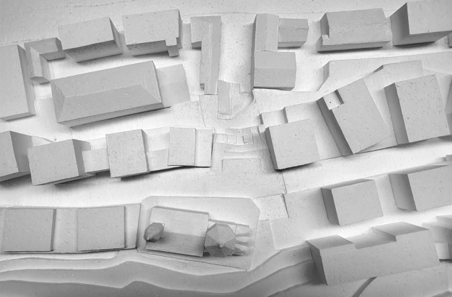 A model. Below is the Church of John the Baptist and the staircases leading, according to the project, from it towards the river. Integrated development of the Blagoveshchenskaya Sloboda area in Nizhny Novgorod