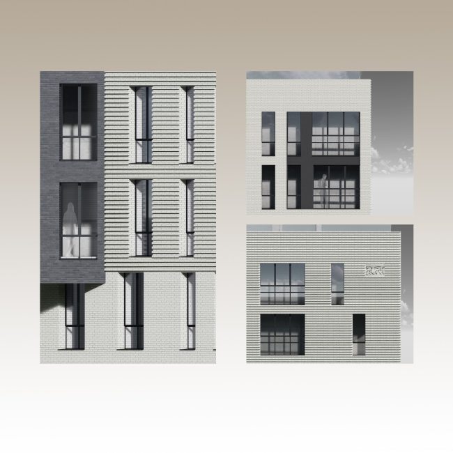 The Project stage of development of four clusters of Blagoveshchenskaya Sloboda area in Nizhny Novgorod. Fragments of facade design