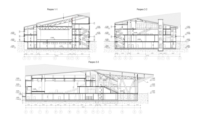 Reconstruction of the regional youth center “Polyot” in Oryol  section views