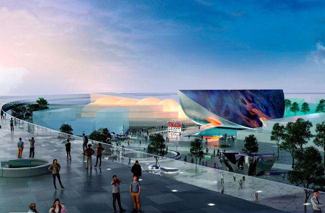 Russia′s pavilion at EXPO 2025. View from the pedestrian promenade