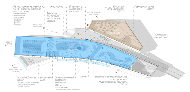 Public and cultural center in Petropavlovsk-Kamchatsky. Axonometry with the inclusion of socio-spatial relationships. 2 floor