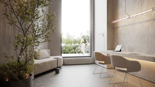 Лобби ЖК «Дом на Зорге». Коворкинг Лобби ЖК «Дом на Зорге». Коворкинг