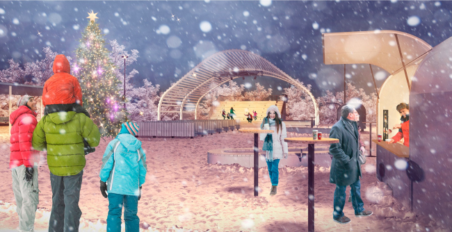 От истоков к современности – возрождение староречья Апаиш. Сцена на площади в зимнее время От истоков к современности – возрождение староречья Апаиш. Сцена на площади в зимнее время