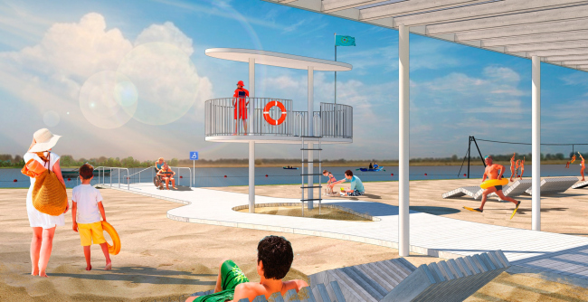 От истоков к современности – возрождение староречья Апаиш. Пляж со спасательной вышкой От истоков к современности – возрождение староречья Апаиш. Пляж со спасательной вышкой