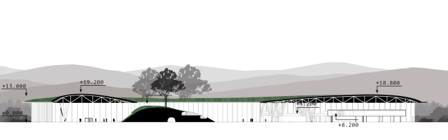 New passenger terminal of the Caucasus airport. Section view 1-1