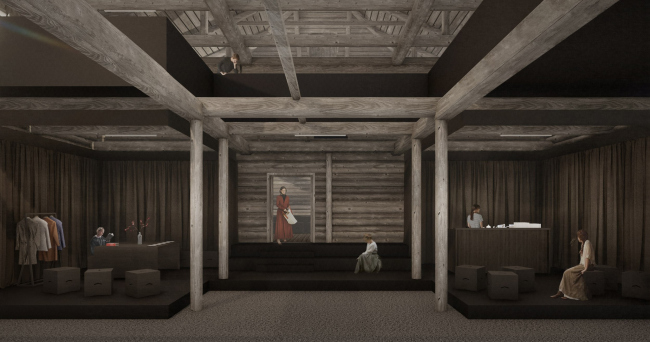 Концепция реставрации и приспособления ОКН Муниципального значения «Усадьба С.В. Катюшина вт.пол XIX в. «Лабаз» под общественное пространство арт-резиденции. Визуализация интерьера зоны кафе на 1 этапе Концепция реставрации и приспособления ОКН Муниципального значения «Усадьба С.В. Катюшина вт.пол XIX в. «Лабаз» под общественное пространство арт-резиденции. Визуализация интерьера зоны кафе на 1 этапе