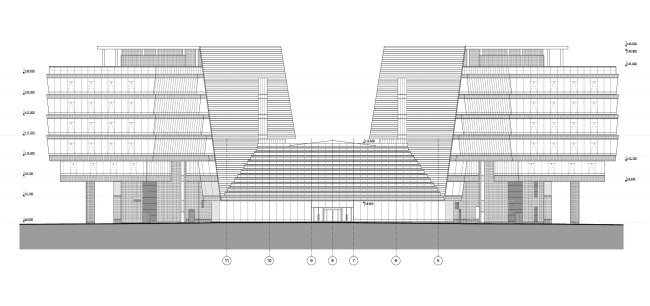 Facade,, view from the north. The UAC headquarters building in Zhukovsky