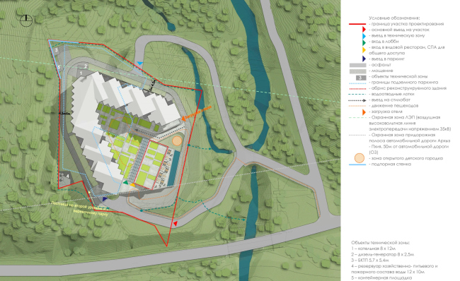 Hotel with 290 rooms and a spa complex, Novotel Arkhyz. The master plan