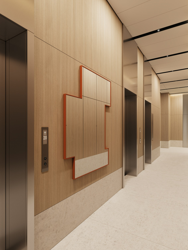 Лобби ЖК Rakurs. Лифтовой холл корпуса 2 Лобби ЖК Rakurs. Лифтовой холл корпуса 2