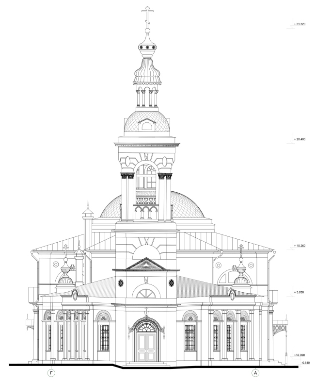 Церковь Рождества Богородицы на Кулишках. Западный фасад в осях Г-А Церковь Рождества Богородицы на Кулишках. Западный фасад в осях Г-А