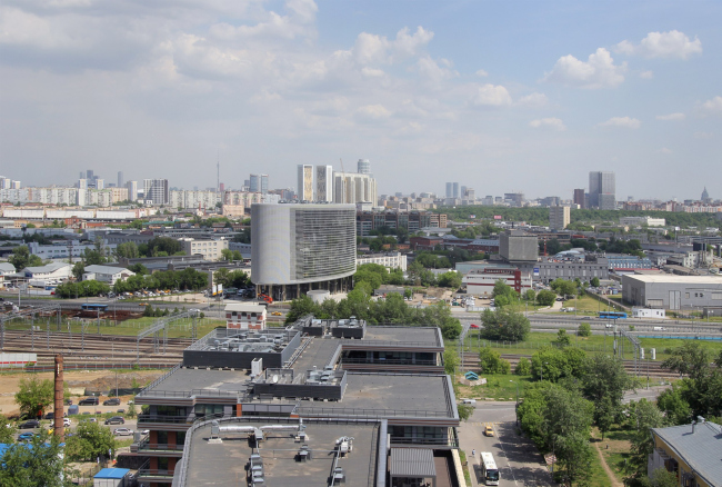 View of the Orbital business center and its surroundings from the terrace of the Level Prichalny residential complex, 2024