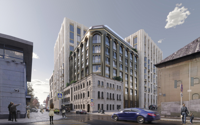 The housing complex on Leo Tolstoy Street. The section with the protected facade of the Tryndin House