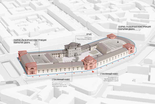 The project of restoring the Horse Guards Department building. Axonometry