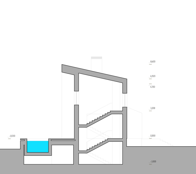 Загородный жилой дом на Камчатке. разрез 1-1 Загородный жилой дом на Камчатке. разрез 1-1