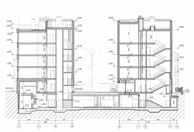 Гостиничный комплекс Ильинка 3/8. Разрез поперечный по новым крпусам Гостиничный комплекс Ильинка 3/8. Разрез поперечный по новым крпусам
