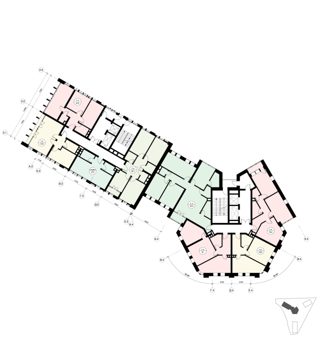 ЖК Анхор. План типового этажа центральной и широтной секции 4-9 этаж ЖК Анхор. План типового этажа центральной и широтной секции 4-9 этаж