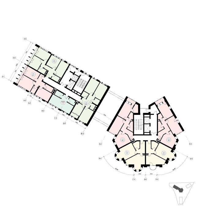 ЖК Анхор. План типового этажа центральной и широтной секции 10-19 этаж ЖК Анхор. План типового этажа центральной и широтной секции 10-19 этаж