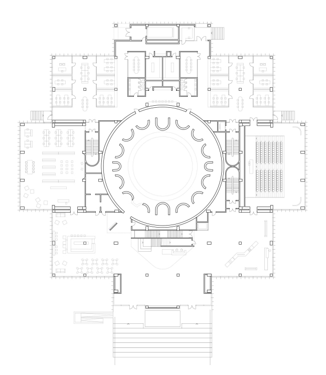 Музей Чеченской Республики. План на отметке 0.000. Общественные пространства Музей Чеченской Республики. План на отметке 0.000. Общественные пространства