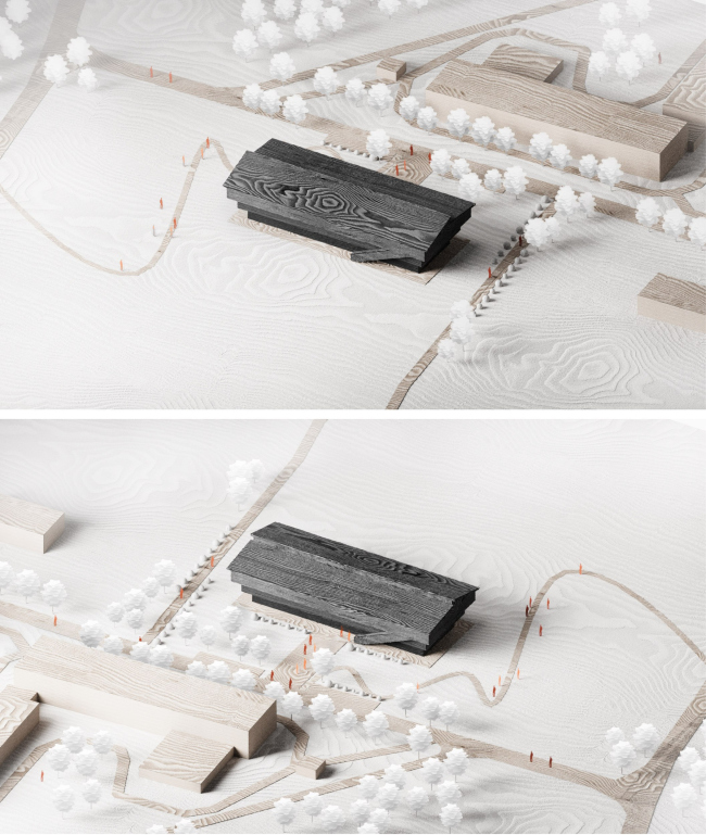 Концепция фондохранилища в Старой Ладоге. Аксонометрия Концепция фондохранилища в Старой Ладоге. Аксонометрия