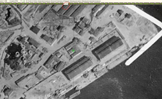 Пакгаузы по Оке, аэрофотосъемка 1943 года Пакгаузы по Оке, аэрофотосъемка 1943 года