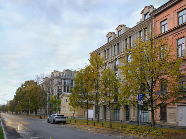 Amo residential complex. View along 12th Line from the south
